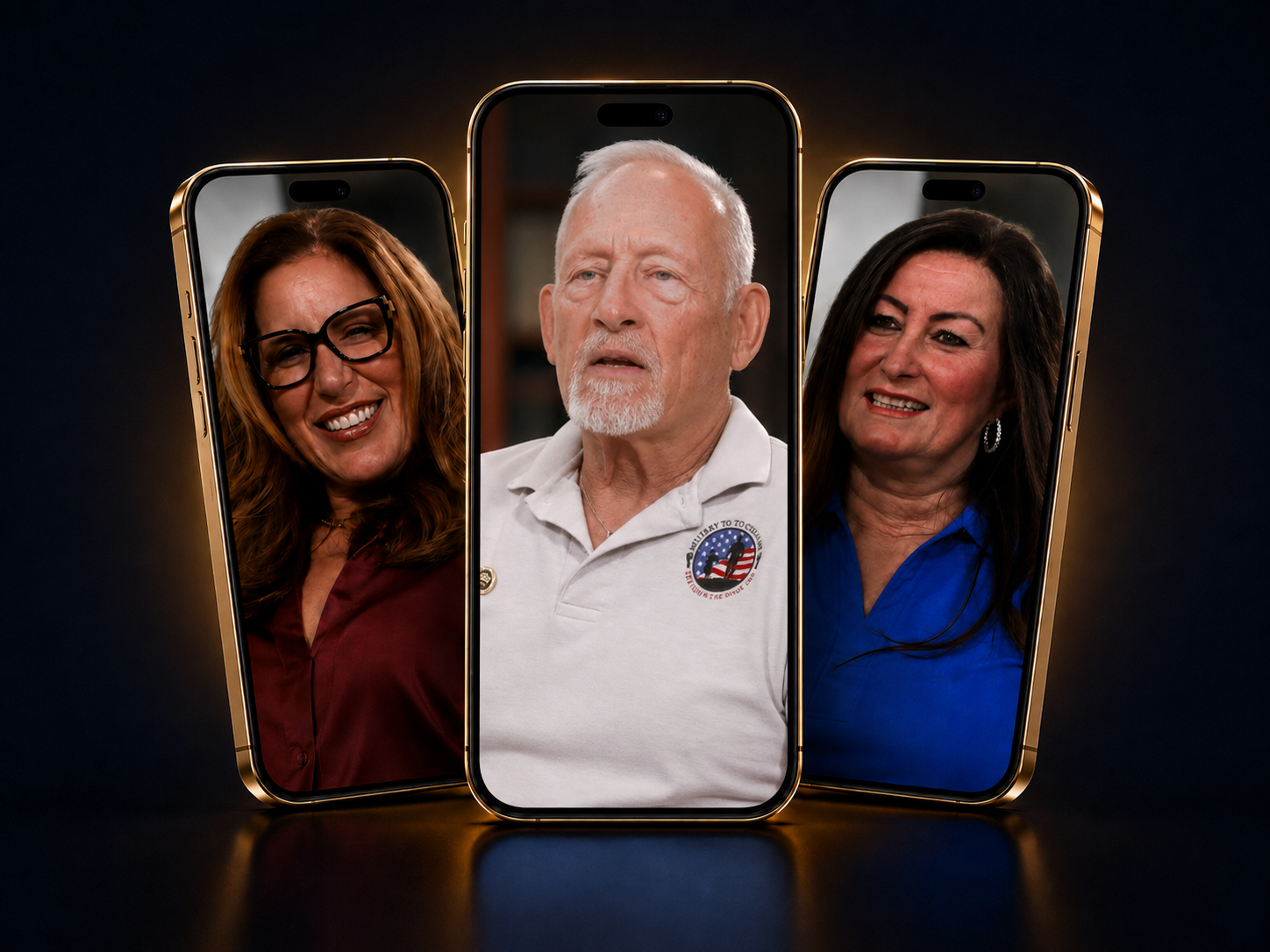 Vertical short-form video clips of a business owner interview on three phone screens